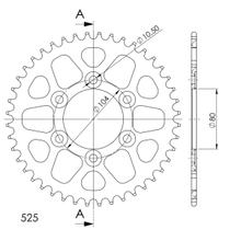 Roda dentada de corrente Supersprox 525, furo 104,0mm, diâmetro 80mm, 45 dentes, 6 furos, alumínio, preta.