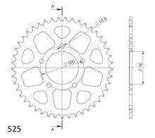 Supersprox 525 LK 100,0 mm Ø 76 mm 45Z pignone in alluminio a 5 fori nero