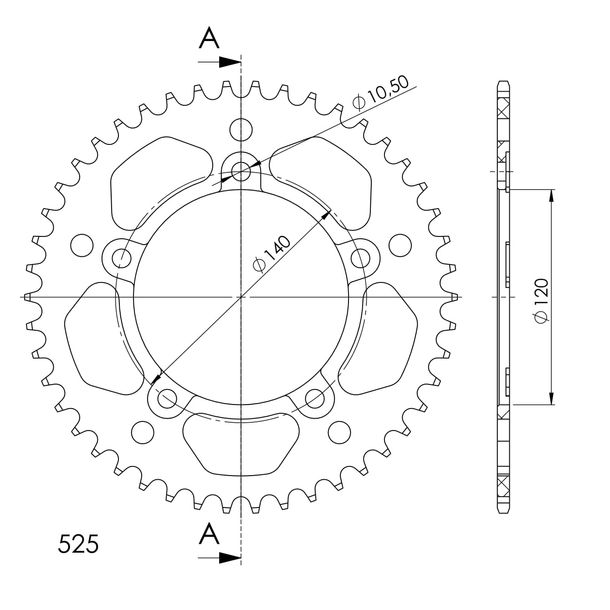 Supersprox 525 LK 140.0mm Ø 120mm 46Z 5-hole aluminum sprocket black