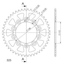 Roue à chaîne en aluminium à 5 trous Supersprox 525 LK 138,0 mm de diamètre 112 mm 47T, noire