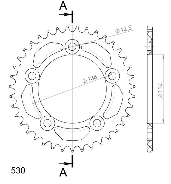 Roue à chaîne en aluminium à 5 trous Supersprox 530 LK 138,0 mm Ø 112 mm 41Z noire