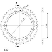 Kettingwiel Supersprox 530 LK 176,0mm Ø 155mm 43T 6-gaats aluminium zwart