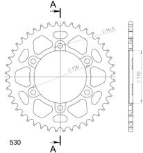 Kettenrad Supersprox 530 LK 130,0mm Ø 110mm 44Z 6-Loch Aluminium rot