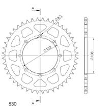 Pignon Supersprox 530 LK 122,0 mm Ø 108 mm 45Z 8 trous en aluminium doré