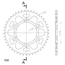 Rozetka Supersprox 530 rozteč 130,0mm průměr 110mm 45 zubů 6 děr hliník černá