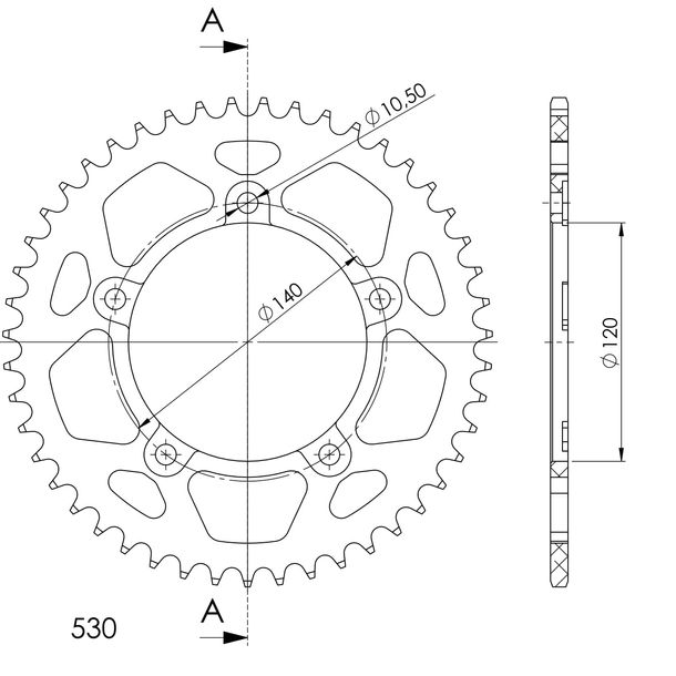 Supersprox 530 LK 140.0mm Ø 120mm 47T 5-hole aluminum sprocket black