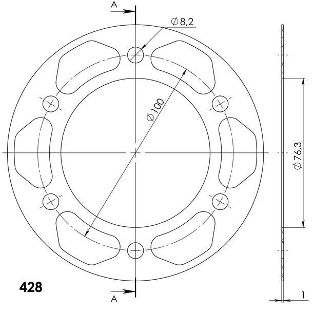 Edge-Disc Supersprox 428 LK 100,0mm Ø 76mm 40Z 6-Loch rot für Edge Kettenrad