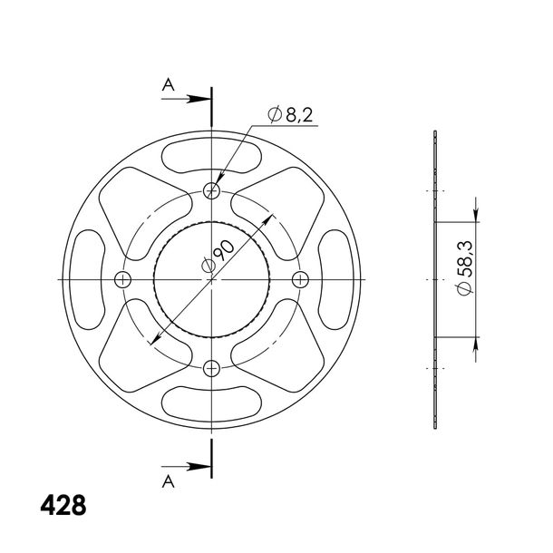 Edge-Disc Supersprox 428 LK 90,0mm Ø 58mm 45Z 4-Loch rot für Edge Kettenrad