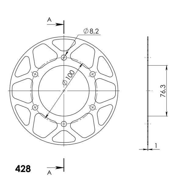 Edge-Disc Supersprox 428 LK 100,0mm Ø 76mm 48Z 6-Loch gold für Edge Kettenrad