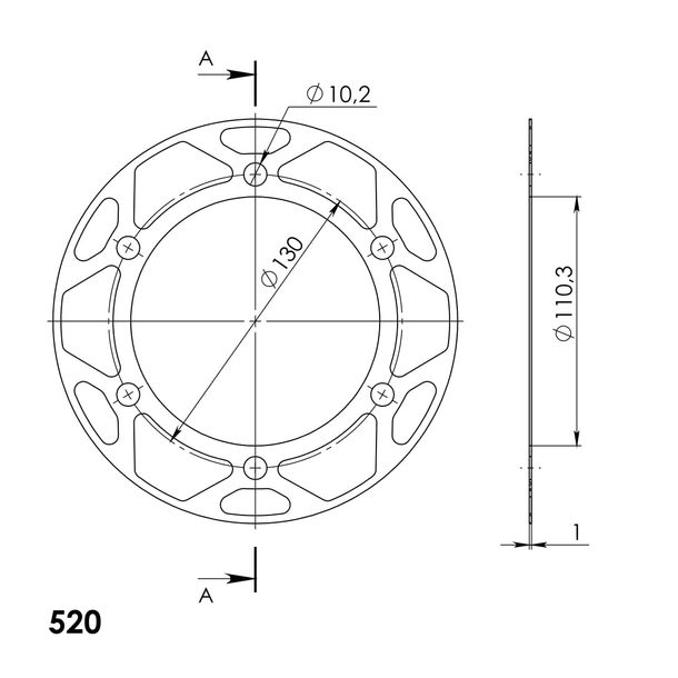 Edge-Disc Supersprox 520 LK 130,0mm Ø 110mm 41Z 6-Loch gold für Edge Kettenrad