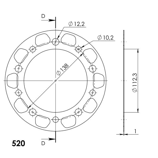 Edge-Disc Supersprox 520 LK 138,0 mm Ø 112 mm 41T 5 trous rouge pour pignon Edge
