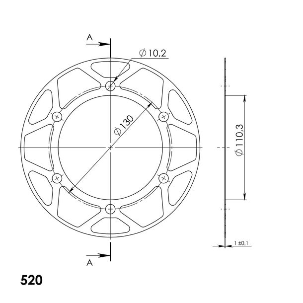 Edge-Disc Supersprox 520 LK 130,0mm Ø 110mm 43Z 6-Loch gold für Edge Kettenrad