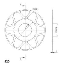 Disco de borde Supersprox 520 LK 110,0 mm Ø 63 mm 44T plateado con 8 orificios para piñón Edge