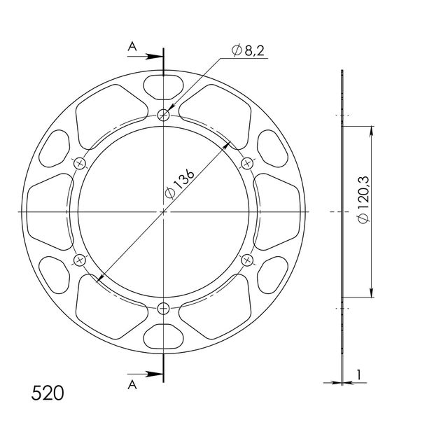 Edge-Disc Supersprox 520 LK 136,0mm Ø 120mm 45Z 6-Loch blau für Edge Kettenrad