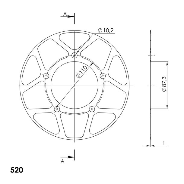 Edge-Disc Supersprox 520 LK 110,0mm Ø 87mm 46Z 5-Loch rot für Edge Kettenrad