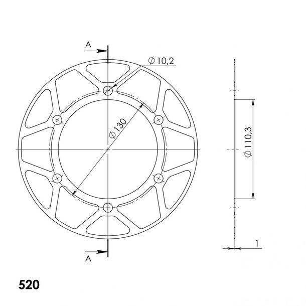Edge-Disc Supersprox 520 LK 130,0mm Ø 110mm 47Z 6-Loch gold für Edge Kettenrad