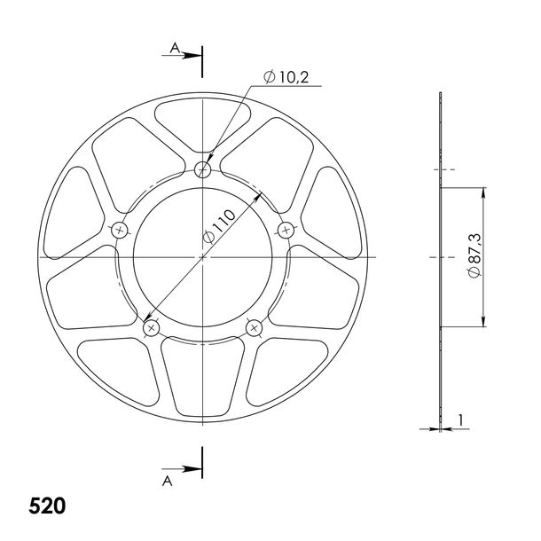 Edge-Disc Supersprox 520 LK 110,0mm Ø 87mm 47Z 5-Loch rot für Edge Kettenrad