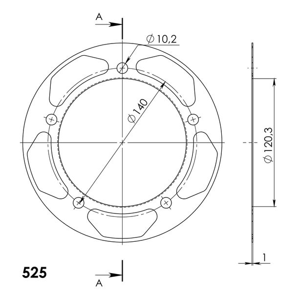 Edge-Disc Supersprox 525 LK 140,0mm Ø 120mm 43Z 5-Loch gold für Edge Kettenrad