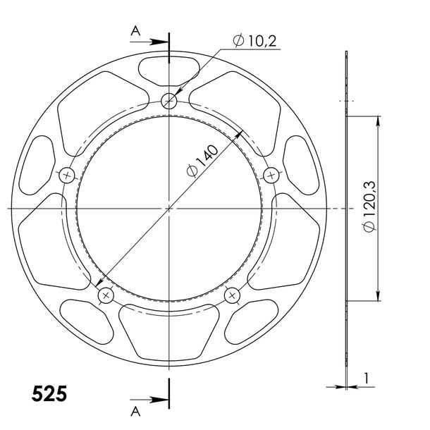 Edge Disc Supersprox 525 LK 140.0mm Ø 120mm 47T 5-hole gold for Edge sprocket