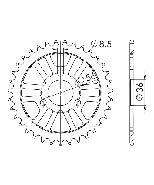 Pignon acier à 3 trous Supersprox 420 LK 56,0 mm Ø 36 mm 28T noir