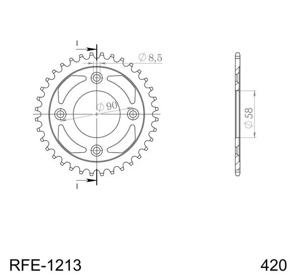 Pignon acier 4 trous Supersprox 420 LK 90,0 mm Ø 58 mm 36T noir
