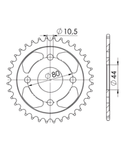 Kettingwiel Supersprox 420 LK 80,0mm Ø 44mm 36T 4-gats staal zwart