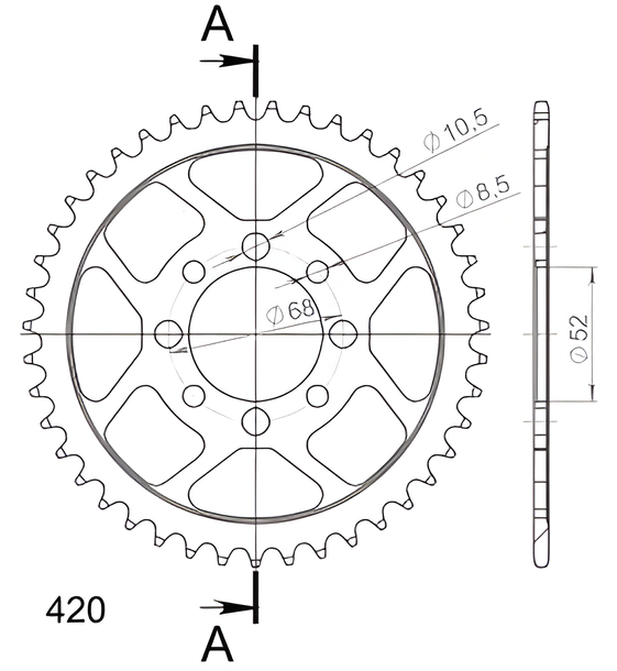Kettenrad Supersprox 420 LK 68,0mm Ø 52mm 41Z 4-Loch Stahl schwarz