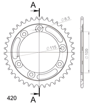 Supersprox 420 LK 115,0 mm Ø 100 mm 41Z Piñón de acero con 6 orificios negro