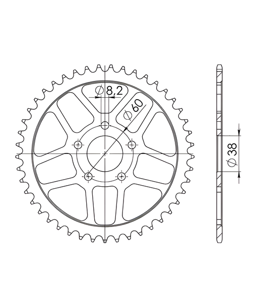 Piñón de acero Supersprox 420 LK 60,0 mm Ø 38 mm 44T negro