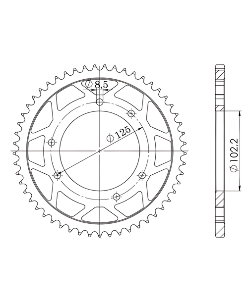 Chaîne Supersprox 420 LK 125,0 mm de diamètre 102 mm 45T en acier à 6 trous noire