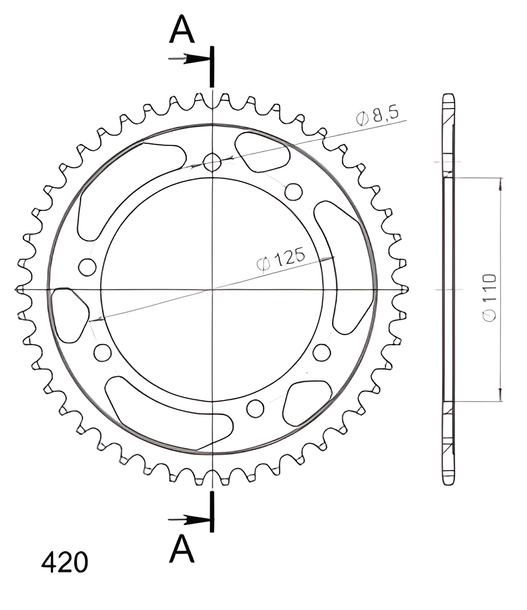 Kettenrad Supersprox 420 LK 125,0mm Ø 110mm 46Z 6-Loch Stahl schwarz