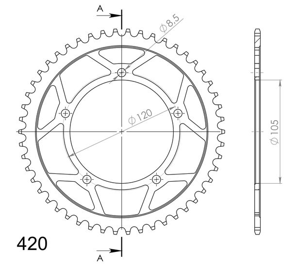 Pignon acier à 5 trous Supersprox 420 LK 120,0mm Ø 105mm 47Z noir