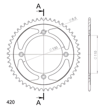 Supersprox 420 LK 130,0 mm Ø 110 mm 52T Piñón de acero con 4 orificios negro
