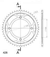 Pignon acier 4 trous Supersprox 428 LK 120,0 mm Ø 100 mm 44T noir