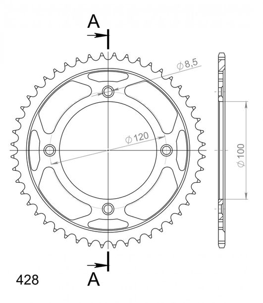 Kettenrad Supersprox 428 LK 120,0mm Ø 100mm 46Z 4-Loch Stahl schwarz