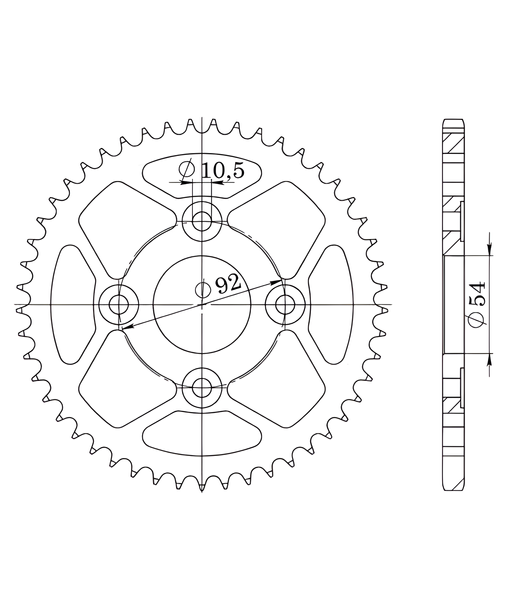 Piñón de acero Supersprox 428 LK 92,0 mm Ø 54 mm 47T negro