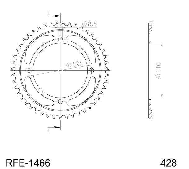 Kettenrad Supersprox 428 LK 126,0mm Ø 110mm 47Z 4-Loch Stahl schwarz
