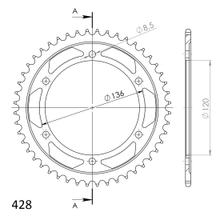 Pignon acier Supersprox 428 LK 136,0 mm Ø 120 mm 48T noir