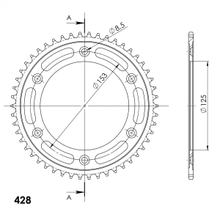 Chaîne Supersprox 428 LK 153,0 mm de diamètre 125 mm 49Z en acier à 6 trous, noire