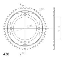 Pignon acier 4 trous Supersprox 428 LK 132,0mm Ø 110mm 50Z noir