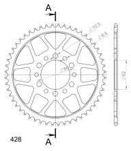 Kettingwiel Supersprox 428 LK 80,0mm Ø 62mm 52T 6-gats staal zwart