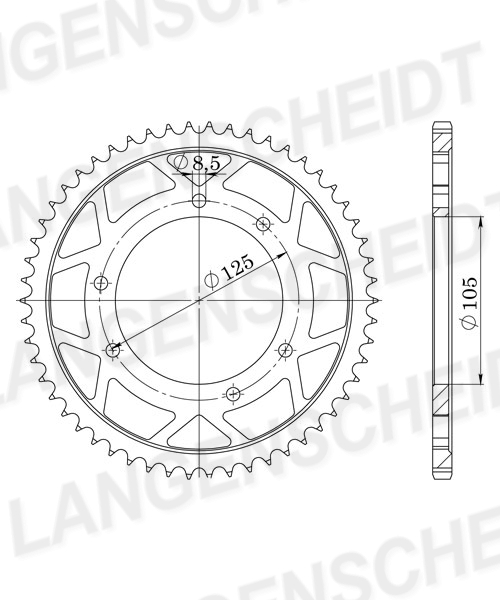 Kettenrad Supersprox 428 LK 125,0mm Ø 105mm 62Z 6-Loch Stahl schwarz