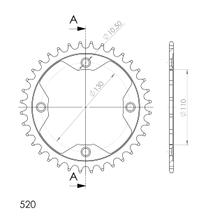 Pignon acier 4 trous Supersprox 520 LK 130.0mm Ø 110mm 36T noir
