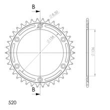 Chaîne à chaîne Supersprox 520 LK 156,0 mm de diamètre 136 mm 36T en acier à 6 trous, noire