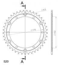Chaîne Supersprox 520 LK 175,0 mm de diamètre 152 mm 38T en acier à 6 trous, noire