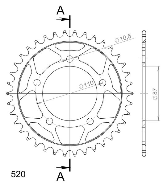 Kettenrad Supersprox 520 LK 110,0mm Ø 87mm 38Z 5-Loch Stahl schwarz