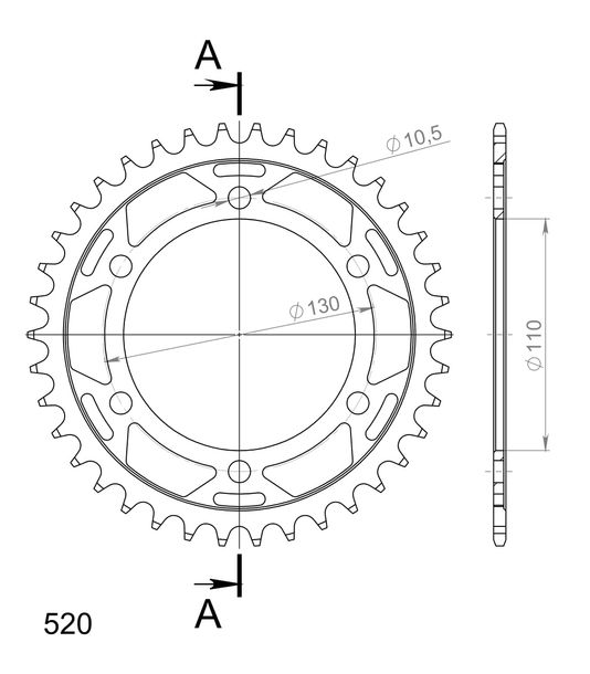 Kettenrad Supersprox 520 LK 130,0mm Ø 110mm 38Z 6-Loch Stahl schwarz