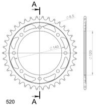 Rozetka Supersprox 520 s roztečí 140,0mm průměr 120mm 38 zubů 8 děr ocel černá