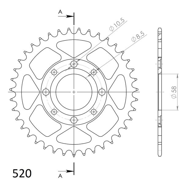Kettenrad Supersprox 520 LK 90,0mm Ø 58mm 39Z 4-Loch Stahl schwarz