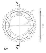 Supersprox 520 LK 136,0 mm Ø 120mm 39T pignone in acciaio a 6 fori nero